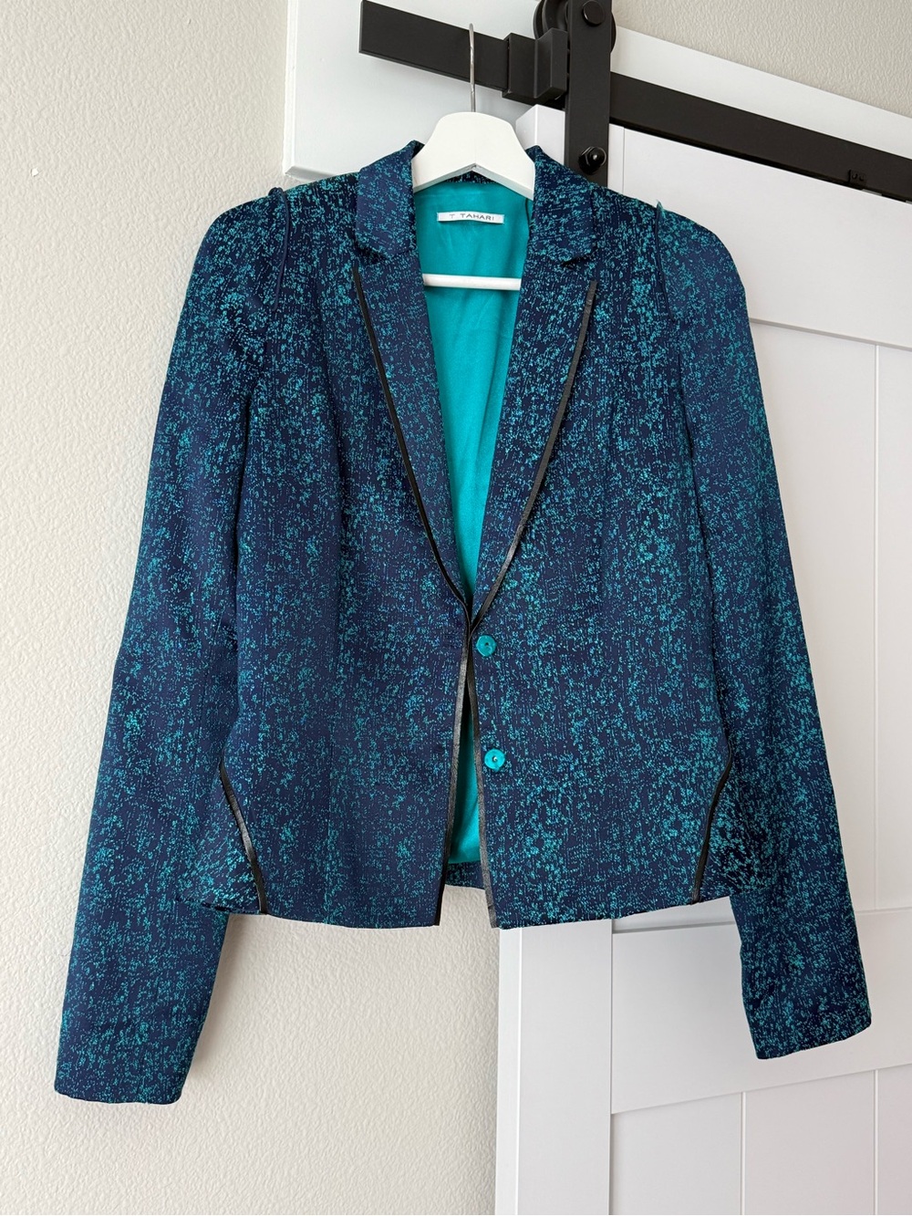 T Tahari Teal Speckled Blazer Jacket